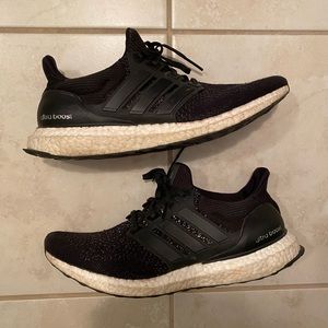 Mens Used Black 3M Reflective Adidas Ultraboost Shoes Mesh Size 9